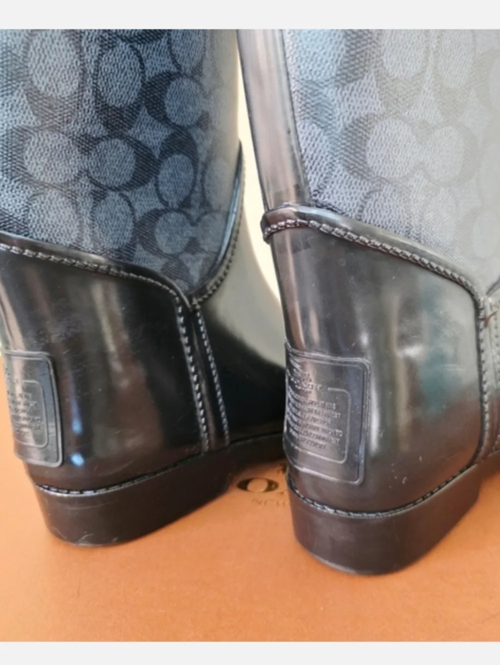 Coach Tristee Black Grey Knee High Winter Rain Boots US 8